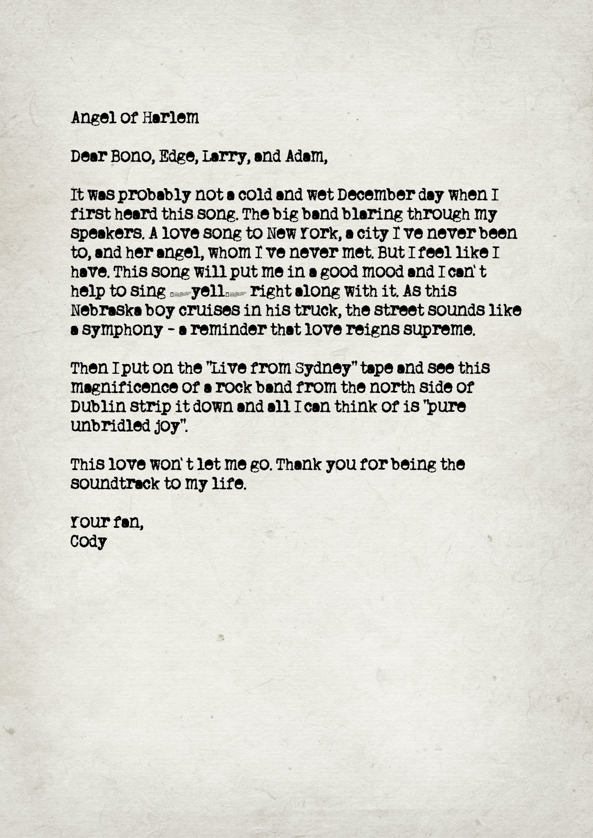 Fan letter preview