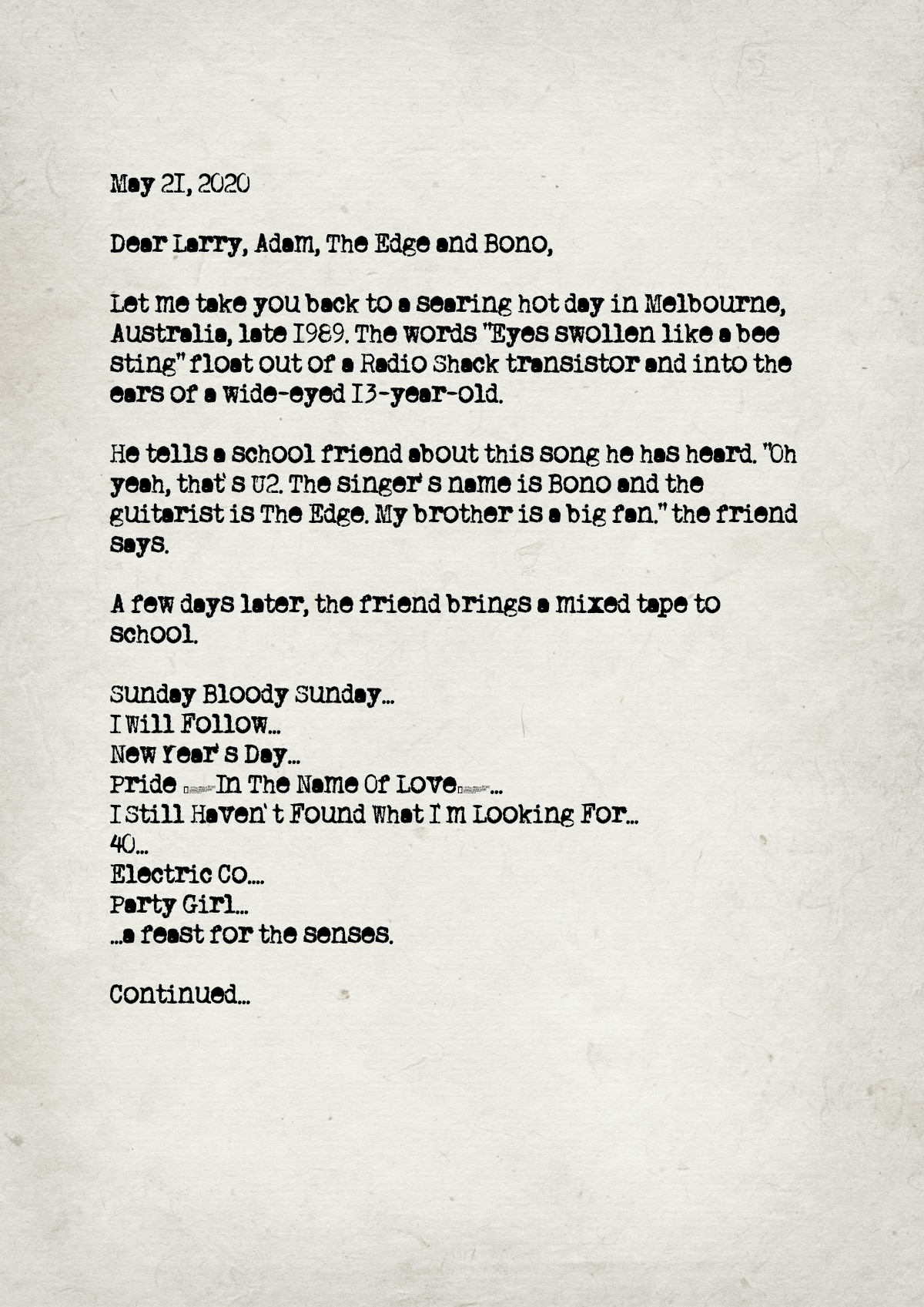 Fan letter preview