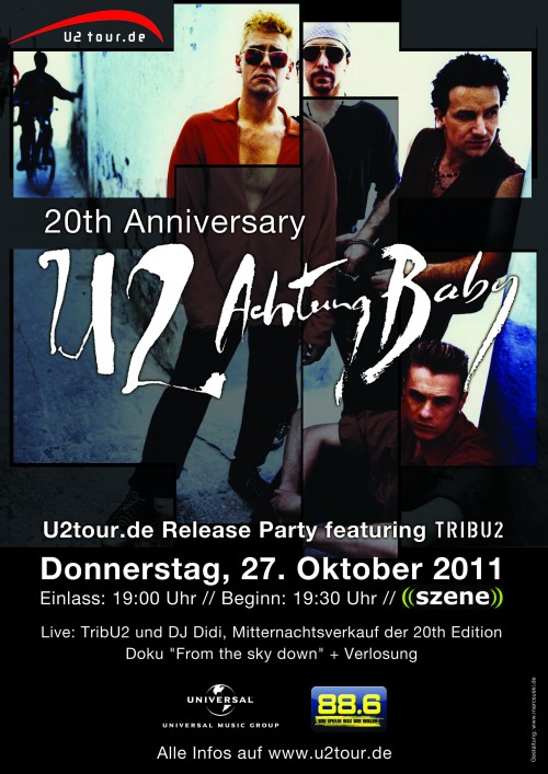 Poster 20th Anniversary Achtung Baby Release Party Wien 2011 by u2tour.de featuring TribU2